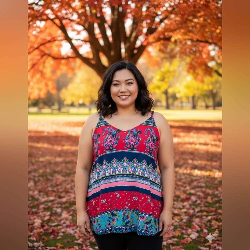 Maurices Red and Blue Floral Tank Top‎